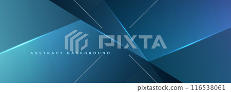 Blue modern abstract wide banner with geometric shapes and dynamic glowing lines. Dark blue abstract background. Blue modern abstract wide banner with geometric shapes and dynamic glowing lines. Dark blue abstract background. 116538061