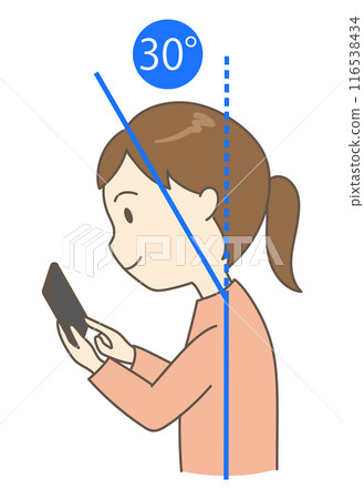一位年輕女子以 30 度角看她的智慧型手機 116538434