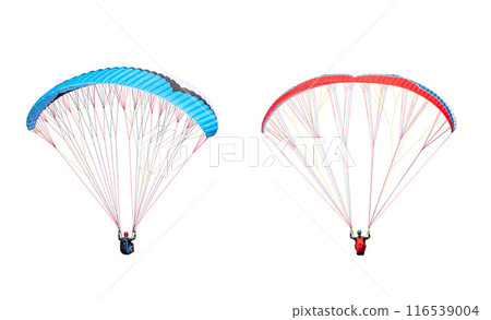 collection Bright colorful parachute on white background, isolated. Concept of extreme sport, taking adventure challenge. 116539004