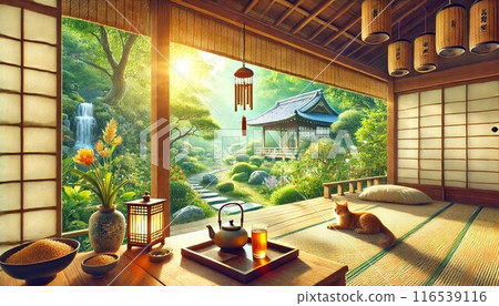 傳統日式房屋的日式房間和夏天 116539116