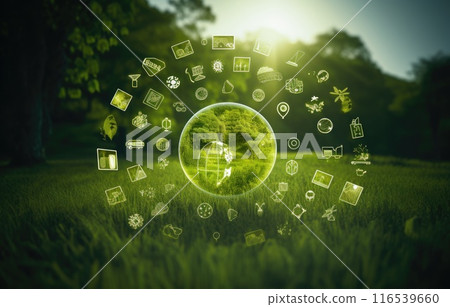 The green globe with circular economy icons, economy for future growth of business and environment sustainable.Net zero and carbon 116539660