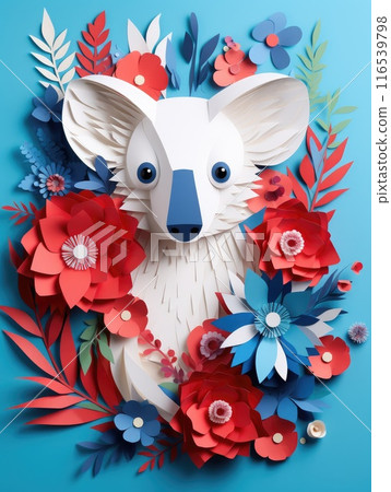 Happy Australia day with paper cut craft art. Icon of Australia kangaroo, koala. Australia independent day design concept. 116539798