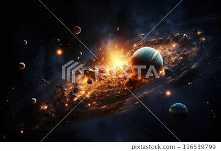 Vivid depiction of the solar system, planets and moons Vivid depiction of the solar system, planets and moons 116539799