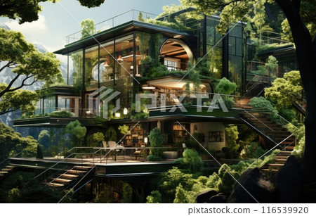 Company building forest decorate, Green company zero carbon concept. generation and achieve ESG goals 116539920