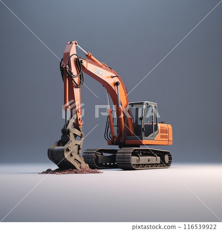 Construction equipment. Heavy black excavator with a folded boom on a white background, isolated. 3d Construction equipment. Heavy black excavator with a folded boom on a white background, isolated. 3d 116539922