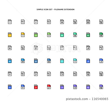 Collection of document type icon according to file extension 116540065