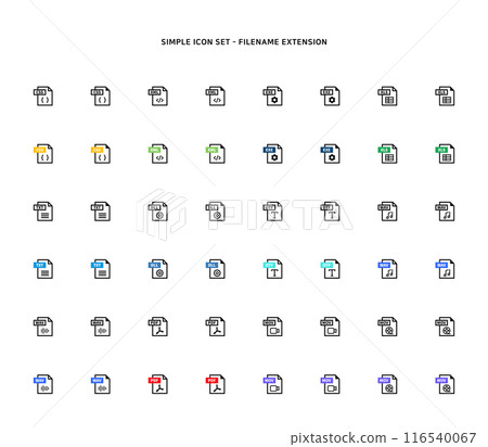 Collection of document type icon according to file extension Collection of document type icon according to file extension 116540067