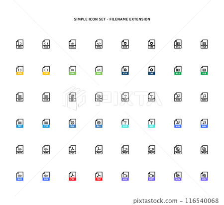 Collection of document type icon according to file extension Collection of document type icon according to file extension 116540068