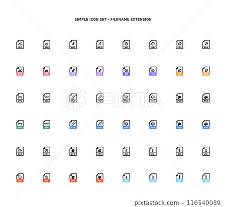 Collection of document type icon according to file extension Collection of document type icon according to file extension 116540089