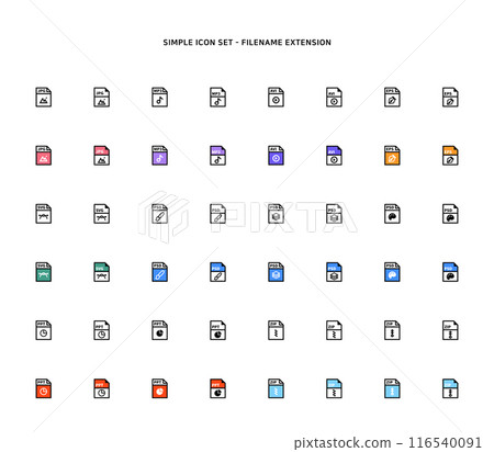 Collection of document type icon according to file extension Collection of document type icon according to file extension 116540091