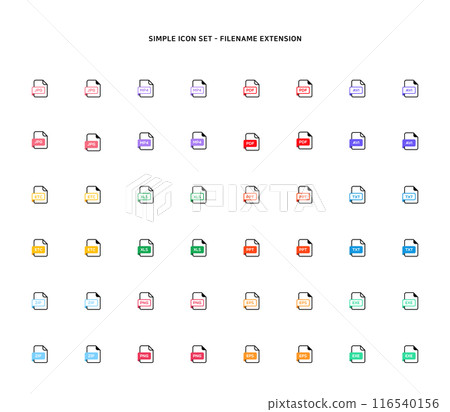 Collection of document type icon according to file extension Collection of document type icon according to file extension 116540156