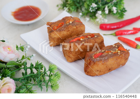 Spicy fried tofu filled with meat Spicy fried tofu filled with meat 116540448