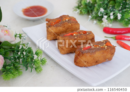 Spicy fried tofu filled with meat Spicy fried tofu filled with meat 116540450