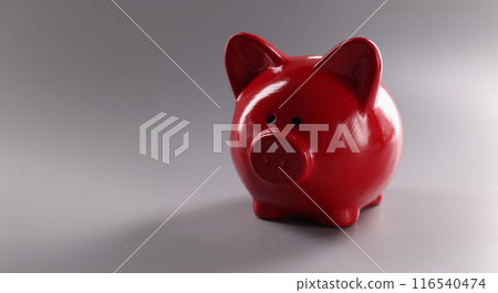 Red piggy bank on grey background, saving money Red piggy bank on grey background, saving money 116540474