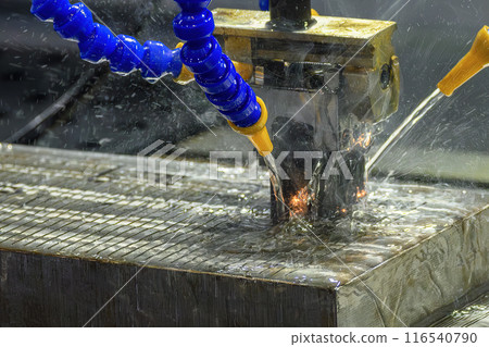 The EDM machine working with liquid coolant method. 116540790