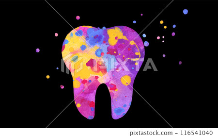 Tooth icon. Vector colorful watercolor illustration on black background 116541040
