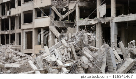 Destroyed city multi-storey residential building 116541467