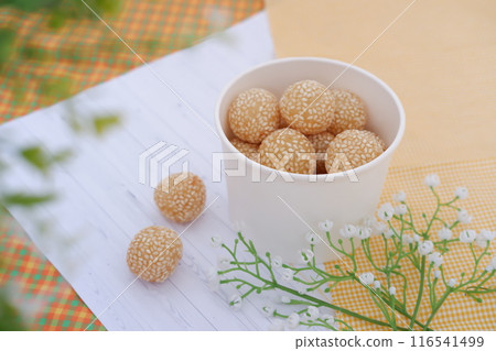 round cake filled with green beans as a background round cake filled with green beans as a background 116541499