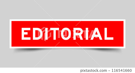 Red color square label sticker with word editorial that inserted in gray background 116541660