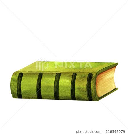 An ancient book with a worn cover hand-painted in vintage style watercolor object isolated on a white background. Interior decor and wall art on retro themes, travel, libraries, books, museums 116542079