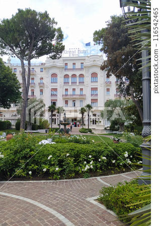 Rimini, Italy - June 25, 2024: The Grand Hotel in Rimini at Rimini, Italy on June 25, 2024 Rimini, Italy - June 25, 2024: The Grand Hotel in Rimini at Rimini, Italy on June 25, 2024 116542465