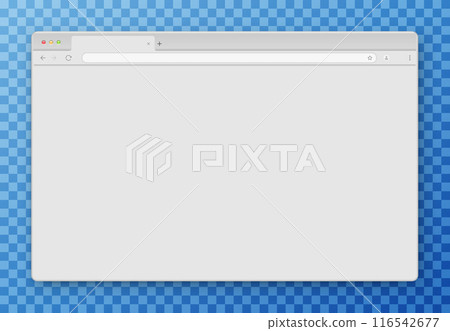 Browser window. Realistic gray empty browser window with toolbar, search bar and shadow on transparent background. 116542677