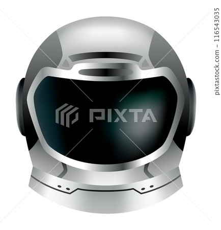 Astronaut helmet, realistic cosmonaut mask with glass for space exploration and flight in cosmos. Part suit for protection spaceman head. Isolated vector illustration 116543035