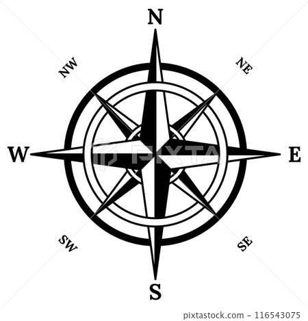 Retro compass icon. Hand drawn wind rose. Old vector design element for marine theme or heraldry. Vintage rose of wind for sea marine navigation 116543075