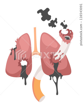 Smoking dangers icon. Smoking effect on human lung. Awareness about smoking and poison of cigarette. Resulting premature organ damage 116543091