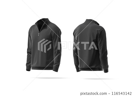 Blank black quarter zip sweater mockup, back side view Blank black quarter zip sweater mockup, back side view 116543142
