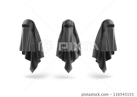 Blank black female niqab mockup, front and side view 116543153