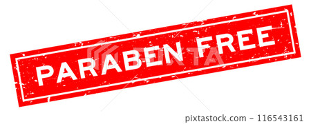 Grunge red paraben free word square rubber seal stamp on white background 116543161