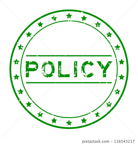 Grunge green policy word round rubber seal stamp on white background Grunge green policy word round rubber seal stamp on white background 116543217