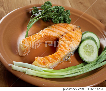 grilled salmon steak grilled salmon steak 116543231