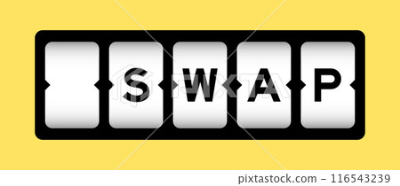 Black color in word swap on slot banner with yellow color background 116543239