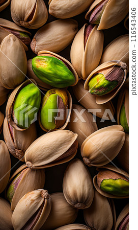 Close-Up of Shelled and Unshelled Pistachios 116543406