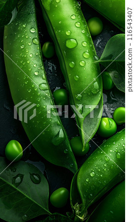 Close-Up of Fresh Green Peas in Pods Close-Up of Fresh Green Peas in Pods 116543407