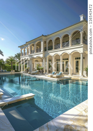 swimming pool front view of luxury resort. Ai genenrative 116543472