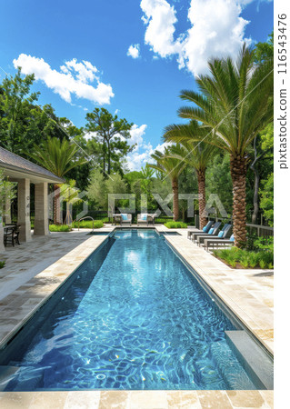 swimming pool front view of luxury resort. Ai genenrative 116543476