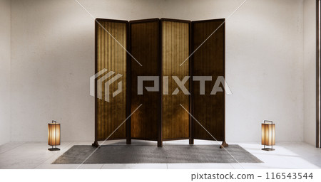 Architecture and interior concept Empty room wood docoration wall on granite floor. Architecture and interior concept Empty room wood docoration wall on granite floor. 116543544