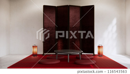 Red style low table in living room Japanese style with decoration muji minimal. 116543563