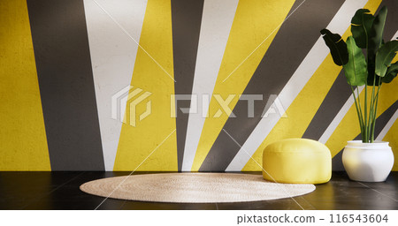 Black and yellow wall on white granite floor. 116543604
