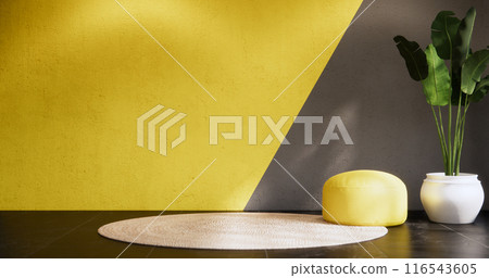 Black and yellow wall on white granite floor. 116543605