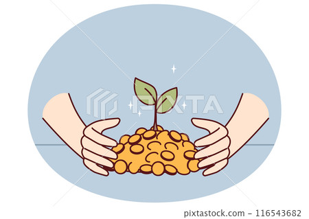 Hands with gold coins and growing tree symbolizing dividends on accumulated capital 116543682