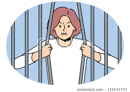 Woman breaks bars wanting to be released from captivity, for concept fight against restrictions 116543733