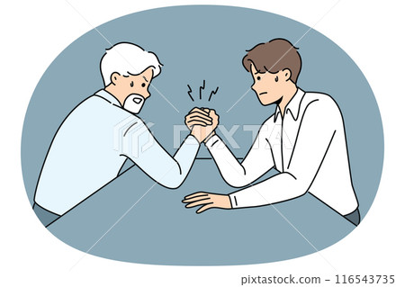 Competition of office workers of different ages doing arm wrestling to reveal strongest manager 116543735