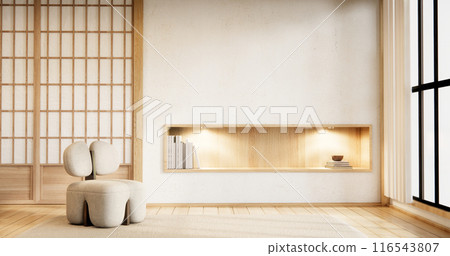 Mini sofa armchair on interior design,zen modern living room Japanese style. 116543807