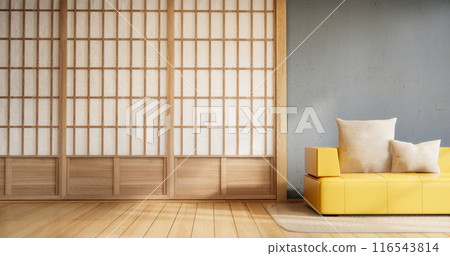 Mini sofa armchair on interior design,zen modern living room Japanese style. Mini sofa armchair on interior design,zen modern living room Japanese style. 116543814