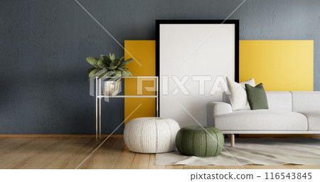 Gray blue wall Living Room Interior Design have sofa modern and decoration. 116543845