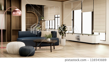 Cabinet shelves on wall design room with decoration and sofa. Cabinet shelves on wall design room with decoration and sofa. 116543889